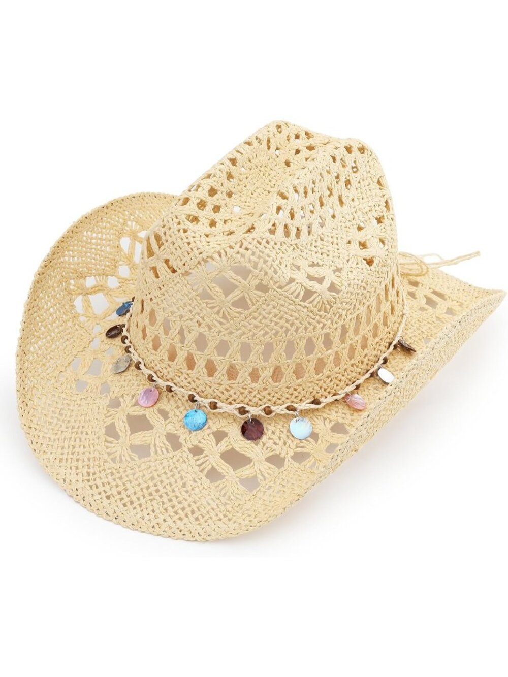 Unisex Cream Beige Straw Wide Brim Sun Beach Hat Western Cowgirl Cowboy Hat